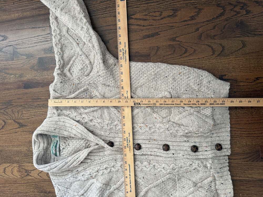 Aran Crafts 100% Merino Wool Cable Knit Cardigan Sweater, Size L - Picture 6 of 6